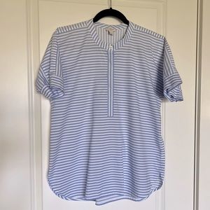 J Crew Blue White Striped Popover Dolman Shirt SZ S